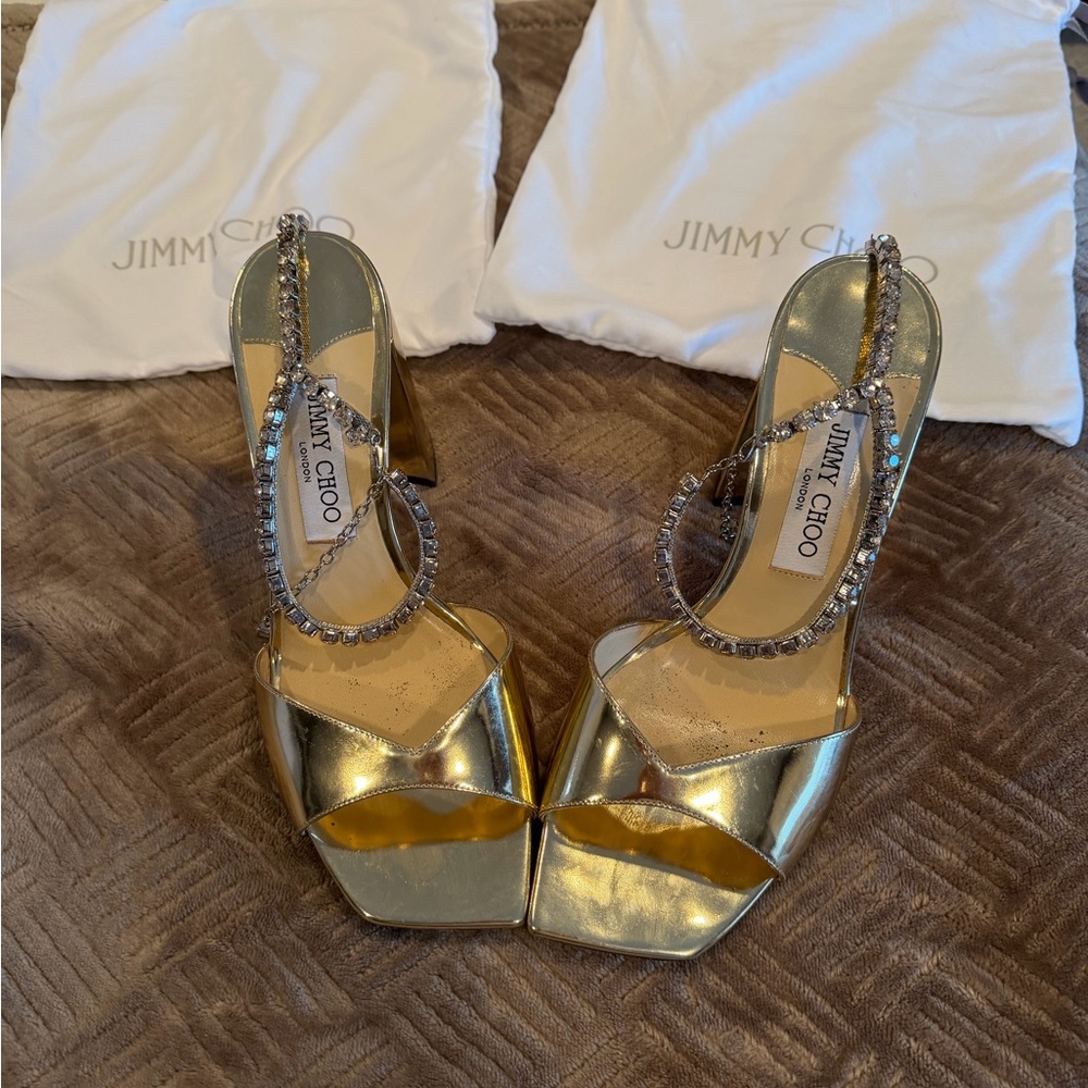 Jimmy Choo Gold Crystal-Embellished Heels